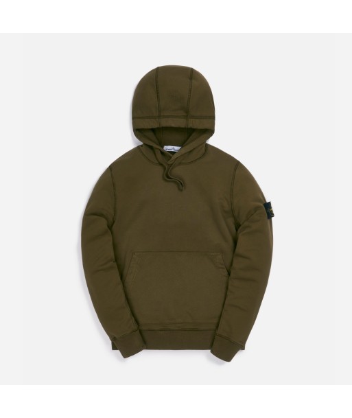 Stone Island Cotton Fleece Garment Dyed Hooded Sweatshirt - Olive Pour