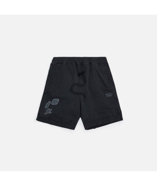 C2H4 Patched Ruin Distressed Sweat Shorts - Faded Black sur le site 