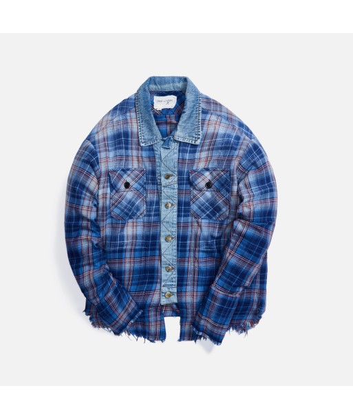 Greg Lauren Agoura Trucker Front Boxy Studio Shirt - Blue Plaid Economisez 