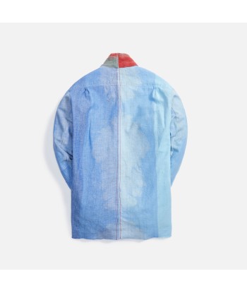 Greg Lauren Mixed Chambray Dhurrie Stripe GL1 - Light Blue à prix réduit toute l'année