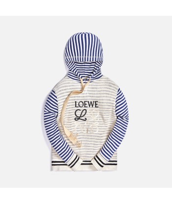 Loewe Reverse Fleece Anagram Striped Hoodie - Ecru / Navy Les magasins à Paris