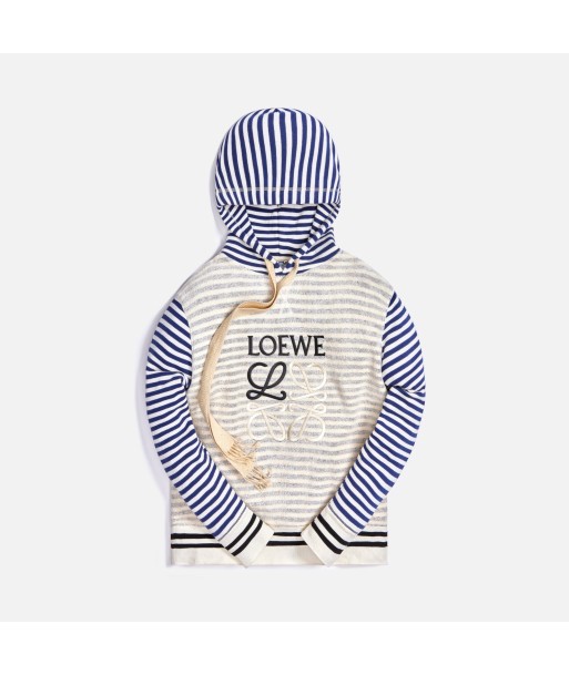 Loewe Reverse Fleece Anagram Striped Hoodie - Ecru / Navy Les magasins à Paris