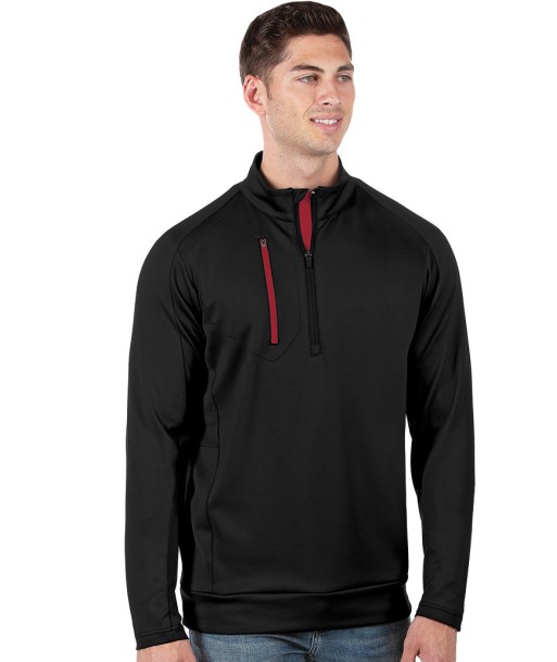 Antigua: Men's Generation 104366 1/2 Zip Long Sleeve Pullover - 555 Black/DkRed est présent 