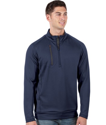 Antigua: Men's Generation 104366 1/2 Zip Long Sleeve Pullover - 62E Navy/Carbon pas cheres