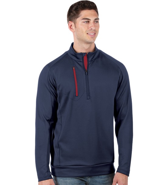 Antigua: Men's Generation 104366 1/2 Zip Long Sleeve Pullover - 874 Navy/Dark Red En savoir plus