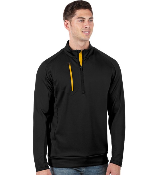 Antigua: Men's Generation 104366 1/2 Zip Long Sleeve Pullover - 918 Black/Gold en stock