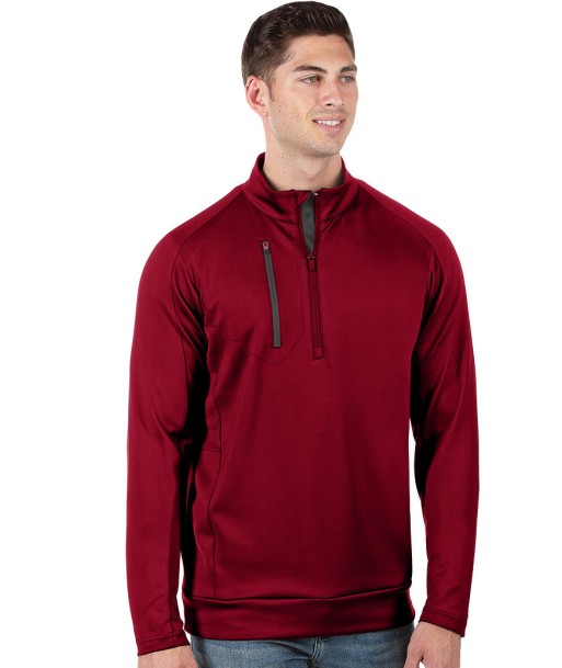 Antigua: Men's Generation 104366 1/2 Zip Long Sleeve Pullover - 71E Cardinal Red/Carbon Fin de série