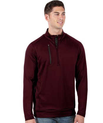 Antigua: Men's Generation 104366 1/2 Zip Long Sleeve Pullover - 66E Maroon/Carbon chez Cornerstreet bien 