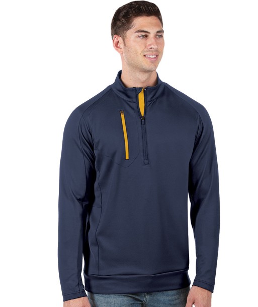 Antigua: Men's Generation 104366 1/2 Zip Long Sleeve Pullover - 536 Navy/Gold Par le système avancé 