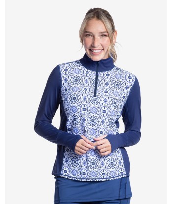 BloqUV x JANTZEN Collab: Women's UPF 50+ Relaxed Mock Zip Top (3002J) - Moroccan Tiles pas cher chine