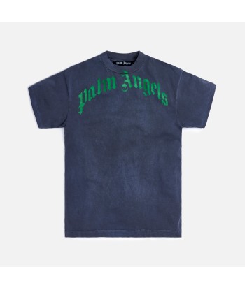 Palm Angels Vintage Wash Curved Logo Tee - Black / Green vous aussi creer 