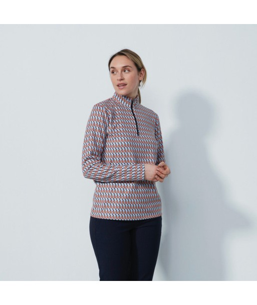 Daily Sports: Women's Delta Print Long Sleeve Polo Shirt - Navy and Orange en ligne des produits 