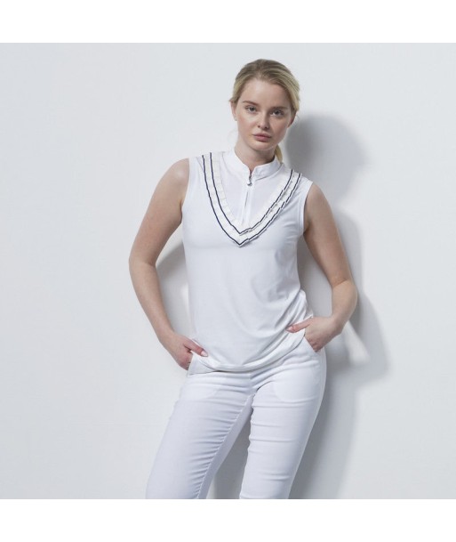 Daily Sports: Women's Intres Frilled Sleeveless Polo Shirt- White pas cher 