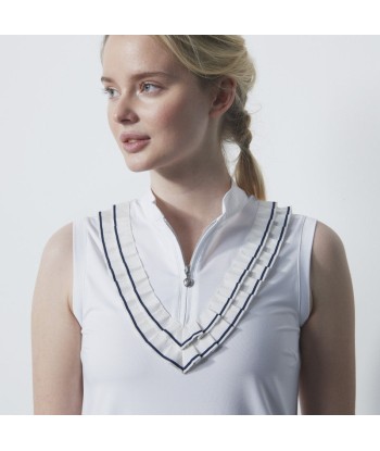 Daily Sports: Women's Intres Frilled Sleeveless Polo Shirt- White pas cher 