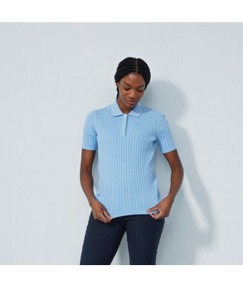 Daily Sports: Women's Madelene Cable Knit Short Sleeve Polo Shirt - Belle Blue paiement sécurisé