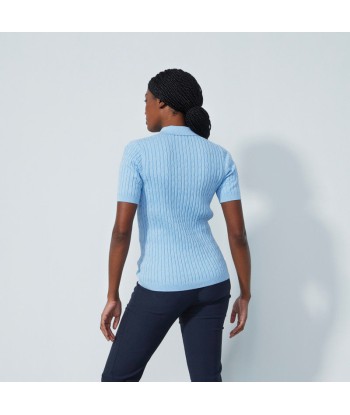 Daily Sports: Women's Madelene Cable Knit Short Sleeve Polo Shirt - Belle Blue paiement sécurisé