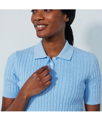 Daily Sports: Women's Madelene Cable Knit Short Sleeve Polo Shirt - Belle Blue paiement sécurisé