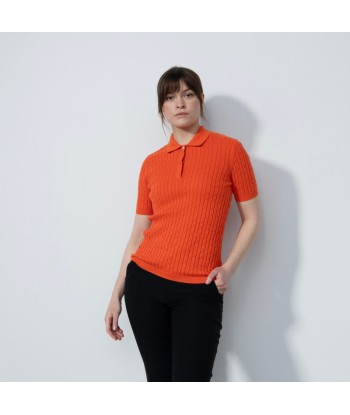 Daily Sports: Women's Madelene Cable Knit Short Sleeve Polo Shirt - Orange Comment ça marche