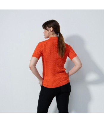 Daily Sports: Women's Madelene Cable Knit Short Sleeve Polo Shirt - Orange Comment ça marche