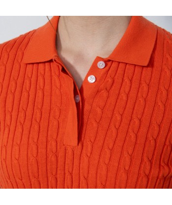 Daily Sports: Women's Madelene Cable Knit Short Sleeve Polo Shirt - Orange Comment ça marche