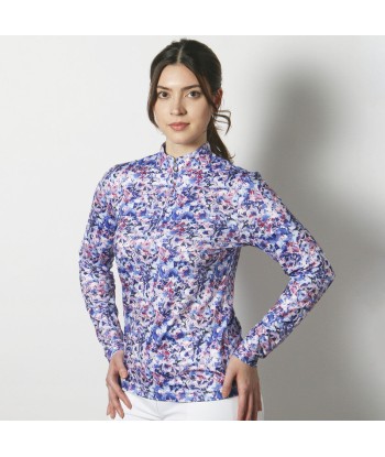 Daily Sports: Women's Ravenna Long Sleeve Polo Shirt - Blue Flower paiement sécurisé