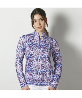 Daily Sports: Women's Ravenna Long Sleeve Polo Shirt - Blue Flower paiement sécurisé