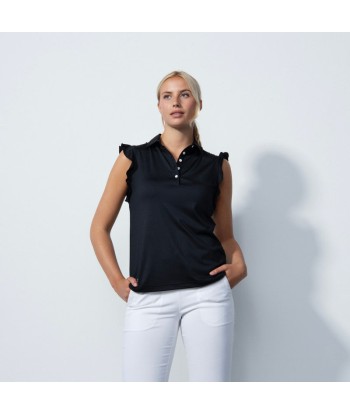 Daily Sports: Women's Ruffle Sleeveless Polo Shirt - Black pas cher chine