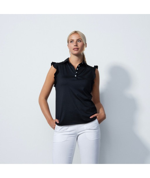 Daily Sports: Women's Ruffle Sleeveless Polo Shirt - Black pas cher chine