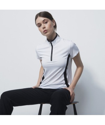 Daily Sports: Women's Vichy Cap Sleeve Polo - White Black Véritable concentré