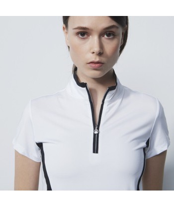 Daily Sports: Women's Vichy Cap Sleeve Polo - White Black Véritable concentré