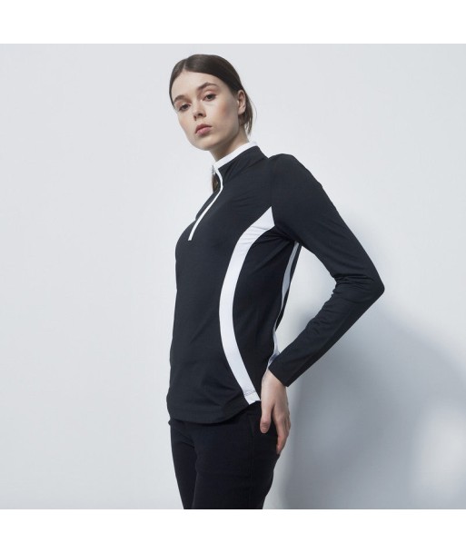 Daily Sports: Women's Vichy Long Sleeve Half Neck Top - Black White Dans la société mordern