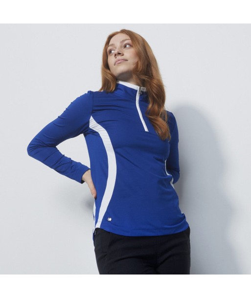 Daily Sports: Women's Vichy Long Sleeve Half Neck Top - Spectrum Blue White soldes