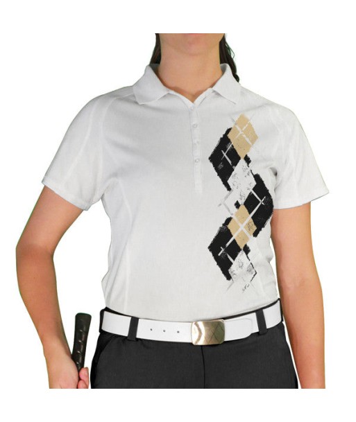 Golf Knickers: Ladies Argyle Paradise Golf Shirt - Black/Khaki/White Pour