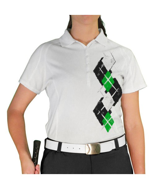 Golf Knickers: Ladies Argyle Paradise Golf Shirt - Black/Lime/White de l' environnement