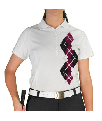 Golf Knickers: Ladies Argyle Paradise Golf Shirt - Black/Maroon la livraison gratuite