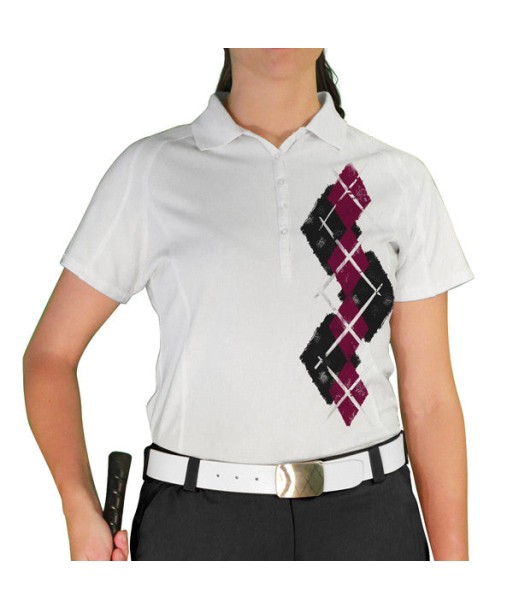 Golf Knickers: Ladies Argyle Paradise Golf Shirt - Black/Maroon la livraison gratuite