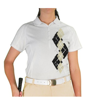 Golf Knickers: Ladies Argyle Paradise Golf Shirt - Black/Natural commande en ligne