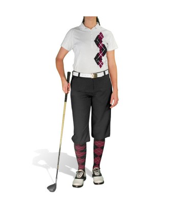 Golf Knickers: Ladies Argyle Paradise Golf Shirt - Black/Maroon la livraison gratuite