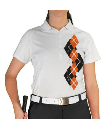 Golf Knickers: Ladies Argyle Paradise Golf Shirt - Black/Orange les muscles