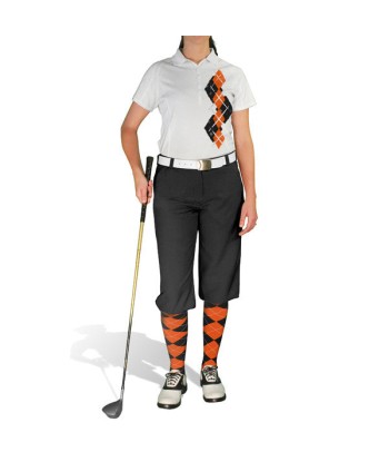 Golf Knickers: Ladies Argyle Paradise Golf Shirt - Black/Orange les muscles