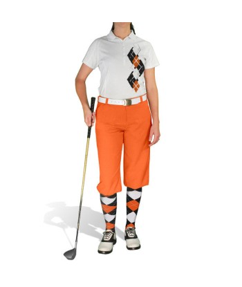 Golf Knickers: Ladies Argyle Paradise Golf Shirt - Black/Orange/White pour bénéficier 