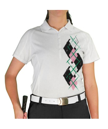 Golf Knickers: Ladies Argyle Paradise Golf Shirt - Black/Pink/White de l' environnement