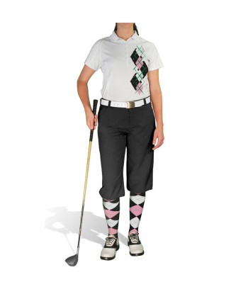 Golf Knickers: Ladies Argyle Paradise Golf Shirt - Black/Pink/White de l' environnement