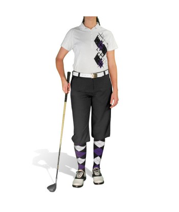 Golf Knickers: Ladies Argyle Paradise Golf Shirt - Black/Purple/White prix pour 