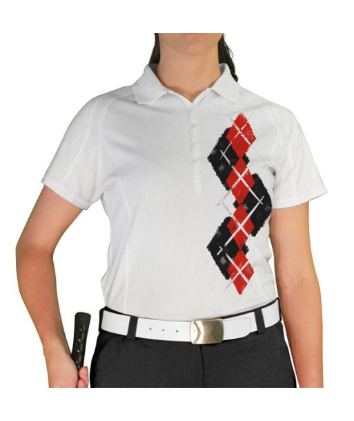 Golf Knickers: Ladies Argyle Paradise Golf Shirt - Black/Red de pas cher