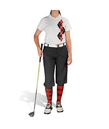 Golf Knickers: Ladies Argyle Paradise Golf Shirt - Black/Red de pas cher