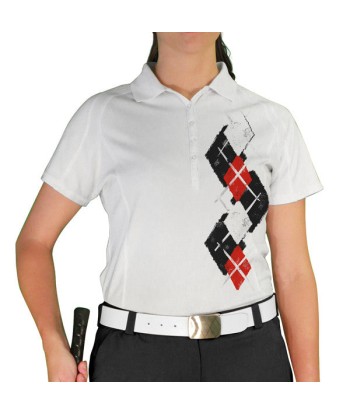 Golf Knickers: Ladies Argyle Paradise Golf Shirt - Black/Red/White livraison gratuite