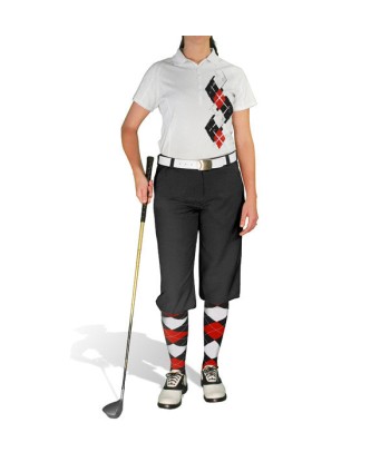 Golf Knickers: Ladies Argyle Paradise Golf Shirt - Black/Red/White livraison gratuite