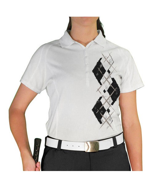 Golf Knickers: Ladies Argyle Paradise Golf Shirt - Black/White français