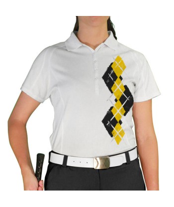 Golf Knickers: Ladies Argyle Paradise Golf Shirt - Black/Yellow pas cheres